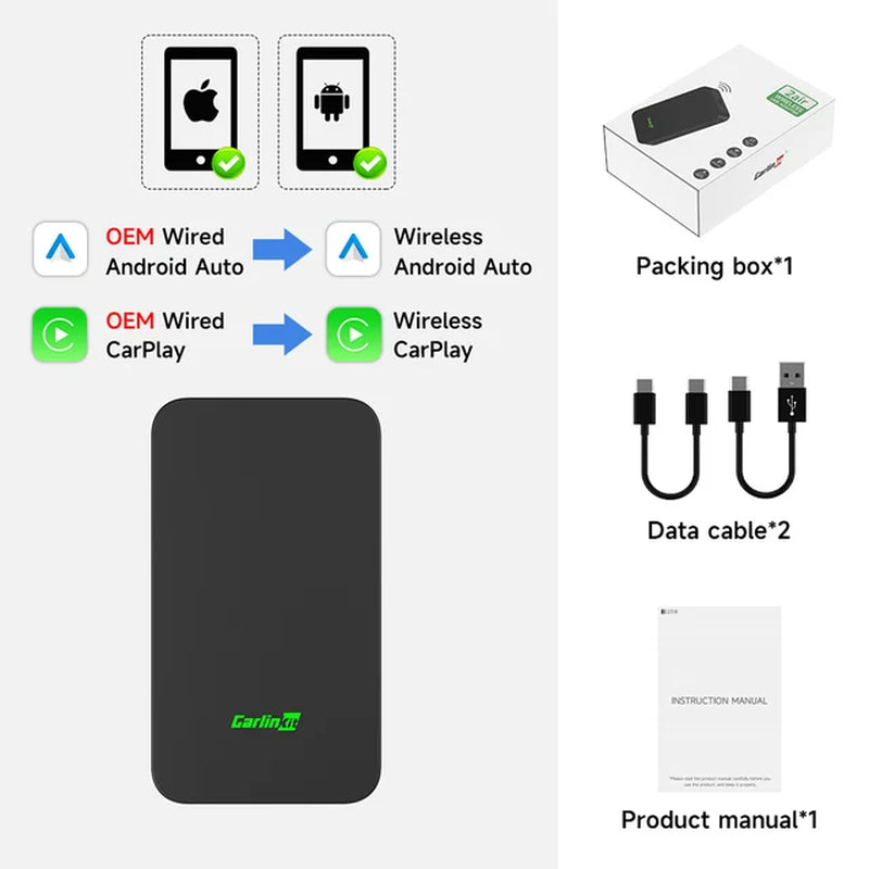 5 2Air Wireless Carplay Android Auto Wireless Box 2In 1 Adapter 2-Channel Work Waze Spotify 5.8Ghz Wifi BT5.0 Siri GPS