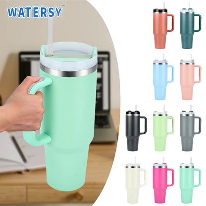 40Oz Tumbler Thermos Bottle Stainless Steel Insulation Coffee Cup with Handle and Straw Portable Kettle Travel Car Ice Cup