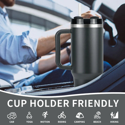 40Oz Tumbler Thermos Bottle Stainless Steel Insulation Coffee Cup with Handle and Straw Portable Kettle Travel Car Ice Cup