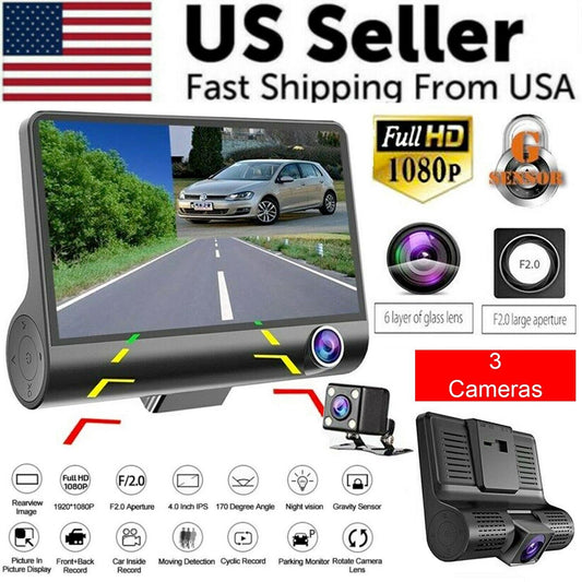 1080P 4" Dual Lens HD Car DVR Rearview Video Dash Cam Recorder Camera