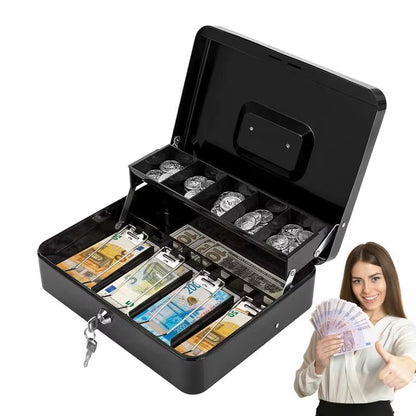 Money Box for Cash Saving Locking Cash Box with Money Tray Metal Money Saving Organizer 4 Bill/5 Coin Slots Cash Register Drawer