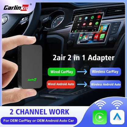 5 2Air Wireless Carplay Android Auto Wireless Box 2In 1 Adapter 2-Channel Work Waze Spotify 5.8Ghz Wifi BT5.0 Siri GPS