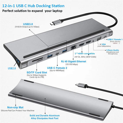 MZX Docking Station USB Hub Laptop Type C to HDMI-Compatible VGA 3.0 2.0 Dock PD 100W for Macbook Sony HP Dell XPS Lenovo Asus