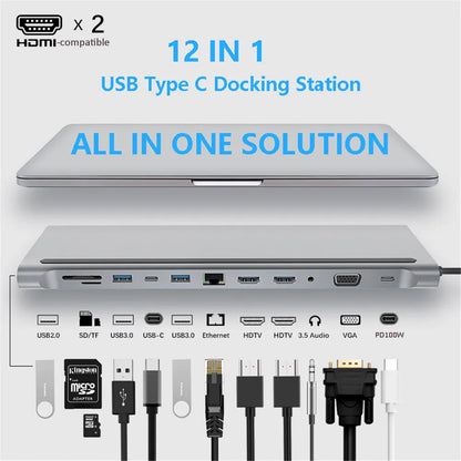 MZX Docking Station USB Hub Laptop Type C to HDMI-Compatible VGA 3.0 2.0 Dock PD 100W for Macbook Sony HP Dell XPS Lenovo Asus