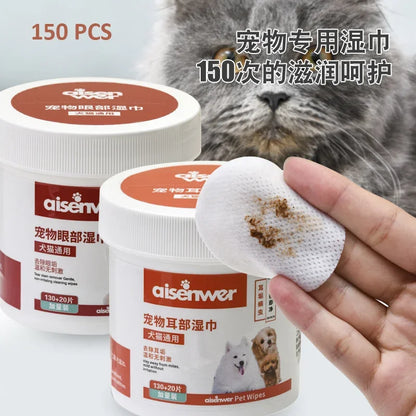 150PCS Dog Cat Eye Wipes Gentle Pet Eye Ear Cleaning Wipes Dog Cat Tear Stain Remover Wipes Remove Dried Mucus Discharge & Tear