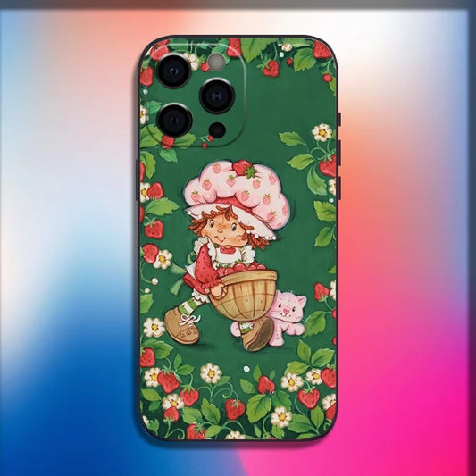 Cute Girl Strawberry S-Shortcake Phone Case for Iphone 16,15,14,13,12,11,Pro,X,Xs,Max,Xr,Plus,Mini Soft Black Cover