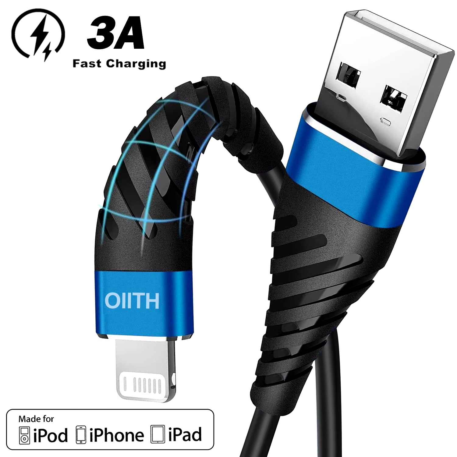 3A Fast Charging USB Cable for Iphone 14 11 12 13 Pro X XS Max 6 7 8 plus SE Ipad Cord Phone Charger Data Wire 1/2/3M 10Ft